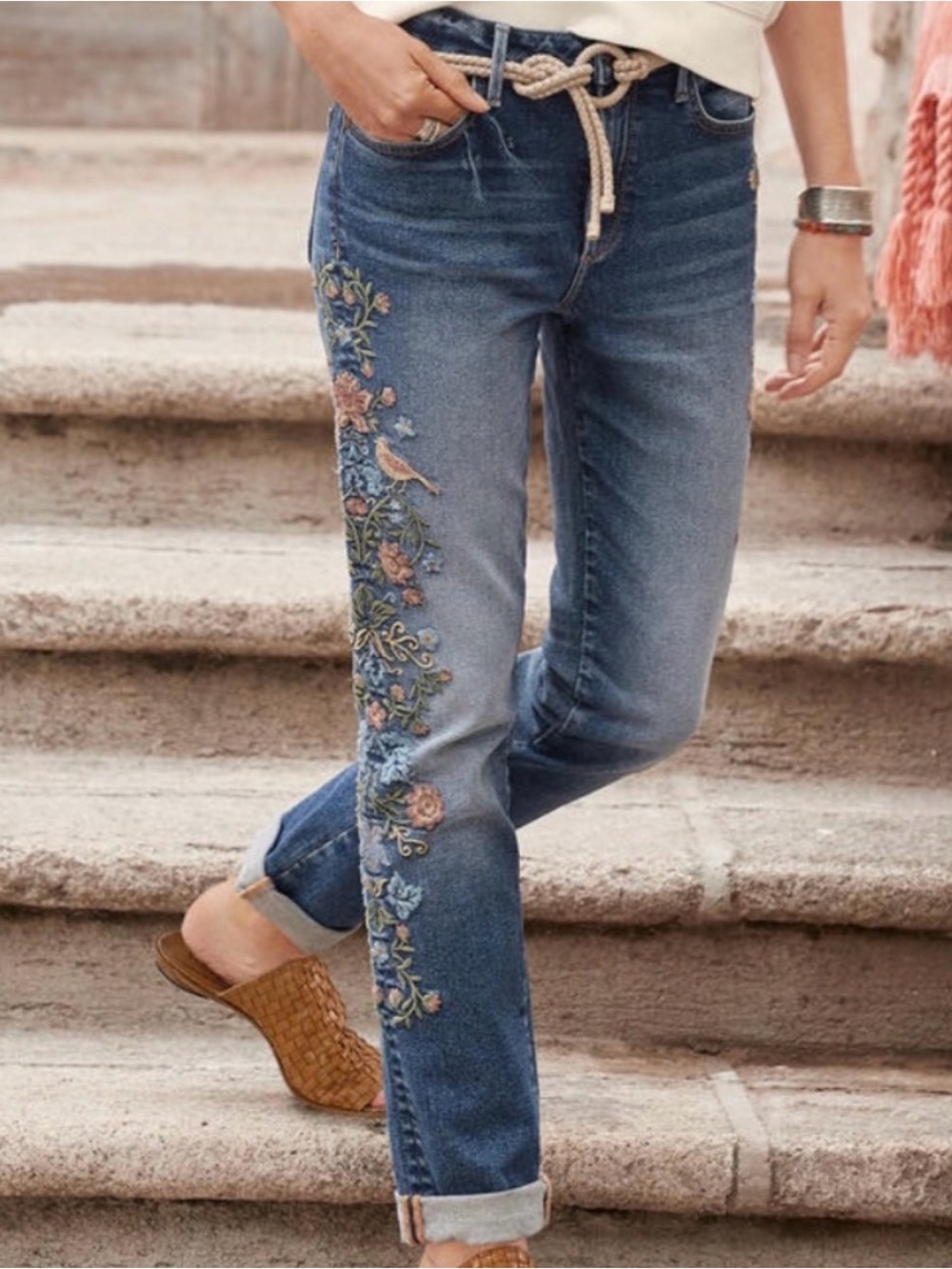 Driftwood Audrey Embroidered Bird Vale Straight Jeans Sz 30 Blue Denim Sundance